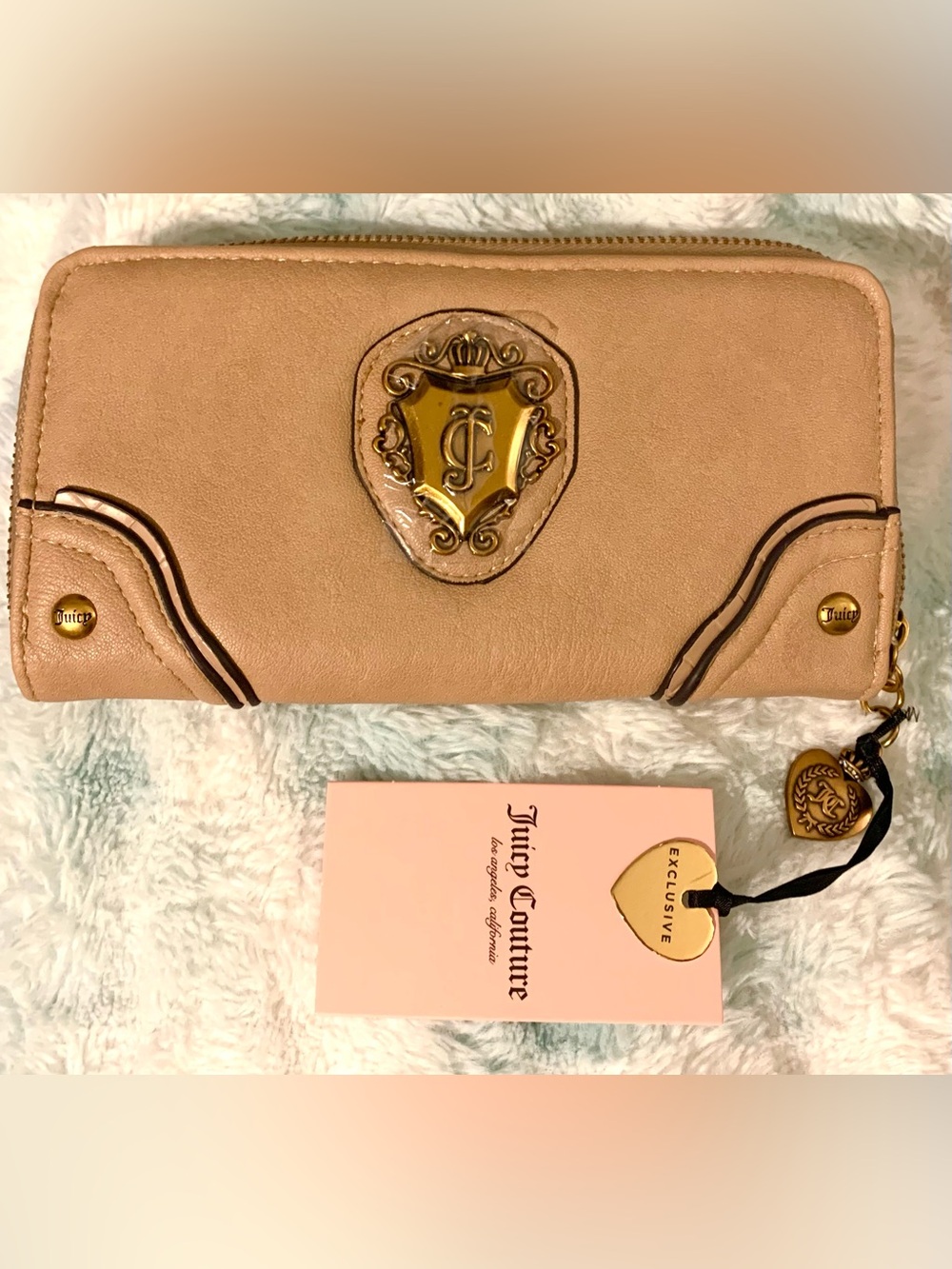 Juicy Couture Nude Beige Zip-Around Wallet with Gold Crest